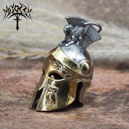 Image of Motorcycle Biker Roman Gladiator Warrior Spartan Helmet Guardian Bell Luck Gremlin Ride Bell Hanger or Lucky KeyChain