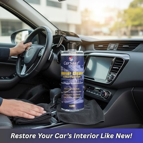 Image of CAR SAAZ Car Interior Cleaner & Protector 1 Ltr with Microfiber Cloth | Premium Cleaner For All Interior & Upholstery Surfaces | Car Interior, Fabric, Sofa, Carpet & Upholstery Cleaner (Pack of 2)