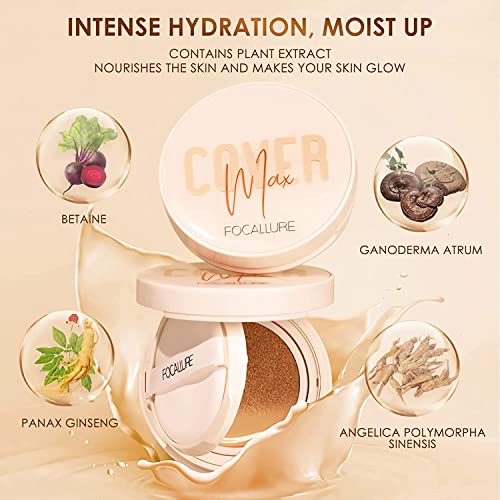 Focallure Covermax Cushion Foundation, Full Coverage Foundation Makeup With Matte Finish, Natural Cover Makeup Base And Fixer, Long-Lasting & Hydration, 02 Dusk #TOP4