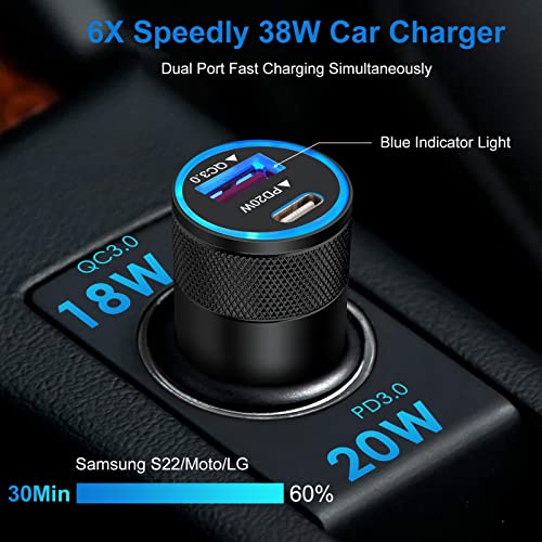 Samsung Android Phone Charger Fast Charging For Galaxy A13 A14 5G A03S A53 S22 Ultra S21 S20 A04S A23 Pixel 7 Pro 6, 20W Power Wall Charger Plug,38W Usb C Cigarette Lighter Adapter, 3+6Ft Type C Cable #TOP4