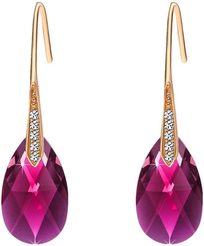 Austrian Crystal Teardrop Dangle Earrings for Women Drop Hook Earring 14K Rose Gold Plated Hypoallergenic Jewelry