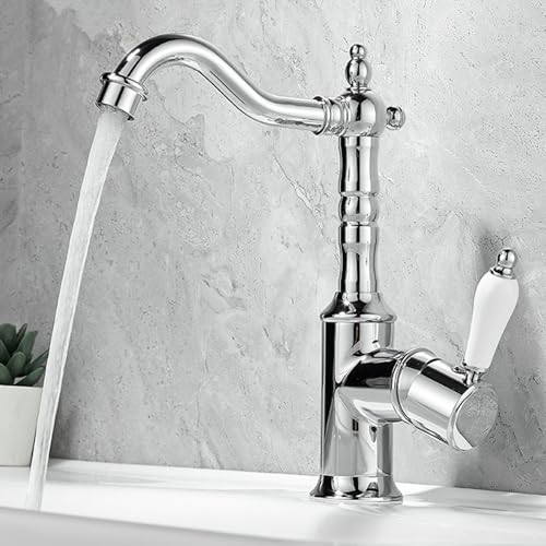 Robinet de lavabo vintage en céramique et laiton rétro pour eau chaude et froide