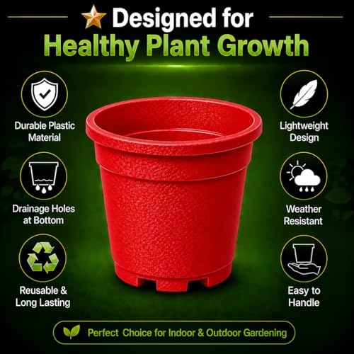 Image of Indian Gardens - 4 inch Indoor (Pack of 10) Plastic Small Colour pots | Plastic Plant Pot for Terrace Garden (Red)