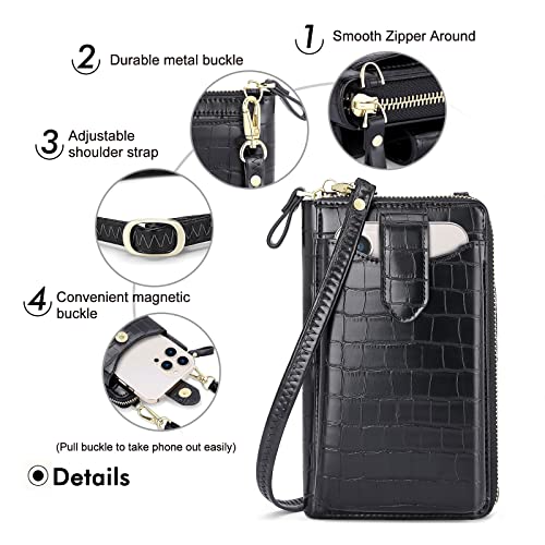 Image of Peacocktion RFID Crossbody Wallet Purse for Women Small Travel Cell Phone Purses Trendy Vegan Leather Bags with Card Slots