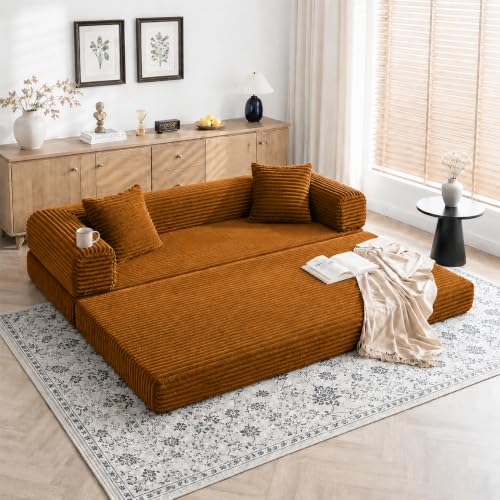 Image of AUGOP Futon Sofa Bed Boneless Couch for Living Room,Pull Out Couch with Sleeper Sofa,Day Bed Couch with Storage Pocket,Removable Corduroy with 2 Pillow