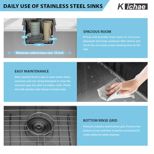 Image of Kichae Black Drop In Bar Sink- 15x15 Small Overmount Topmount Stainless Steel Single Bowl Ledge Workstation Bar Prep Handmade Basin