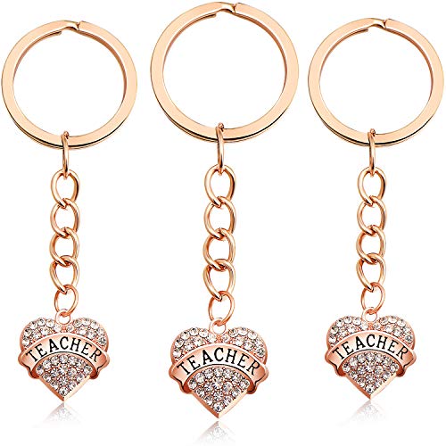 Preisvergleich Produktbild Chinco 3 Stücke Graduierung Schlüsselanhänger Herz Schlüsselanhänger Lehrer Schlüsselanhänger mit Herz Anhänger für Lehrer Anerkennung Geschenk (Rose Gold)
