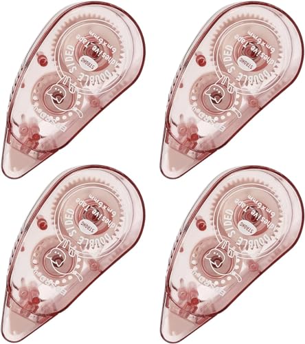 Total 4pcs Double Sided Glue Tape Dispenser Runner - Acid Free & Archival-Safe, Permanent Adhesive for Crafts, Photo-Safe & Card Making - 6m X 6mm (Pink)