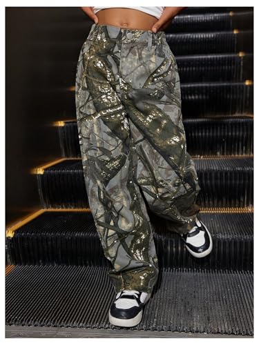 SHENHE Girl's Camo High Waisted Wide Leg Jeans Loose Casual Long Denim Pants Streetwear3