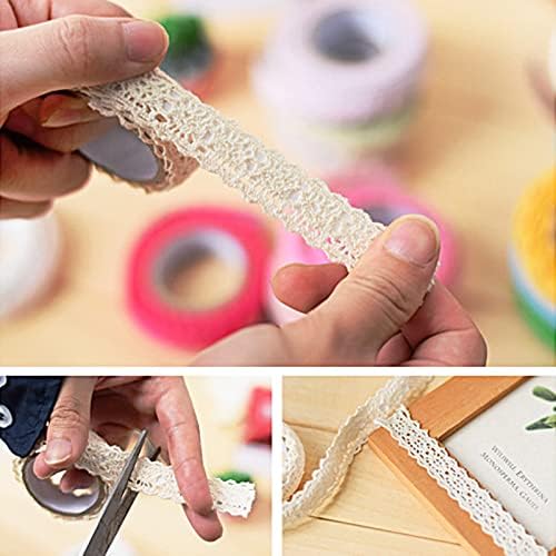 BEHAHAI 2 Roll Self Adhesive Lace Ribbon Vintage Lace Tape Decorative Lace Ribbon Roll Scrapbook Lace Tape Cotton Lace Ribbon Trim Craft Card Making Supplies for Gift Wrapping(3.5 Meter)