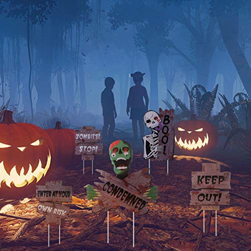 image for NUOBESTY Halloween Yard Signs, Creepy Sidewalk Warning Signs for Hallo