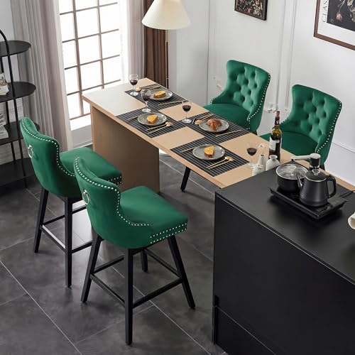 Image of Green Swivel Bar Stools, Velvet Counter Height Bar Stools Set of 4