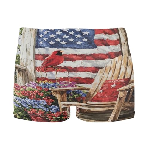 July 4th American Flag Flowers Chair Mens Swim Trunk Swimwear Swim Brief Square Leg Board Short S S0407309