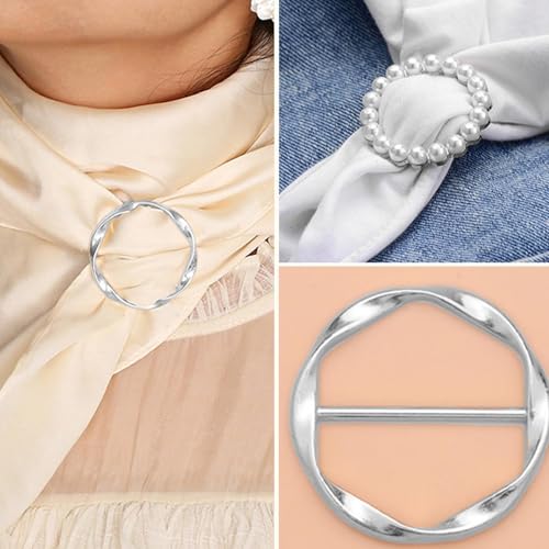 Image of 2 Pcs Scarf Ring Clips for Women Metal Shirt Tightener Cinch Buckle for Silk Scarf Shawl Blouse Sweater T Shirt Clothing Accessories