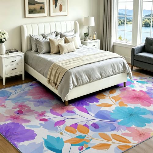 Alfombra de baño floral de pelo ras con diseño botánico pintado para interiores elegantes 4