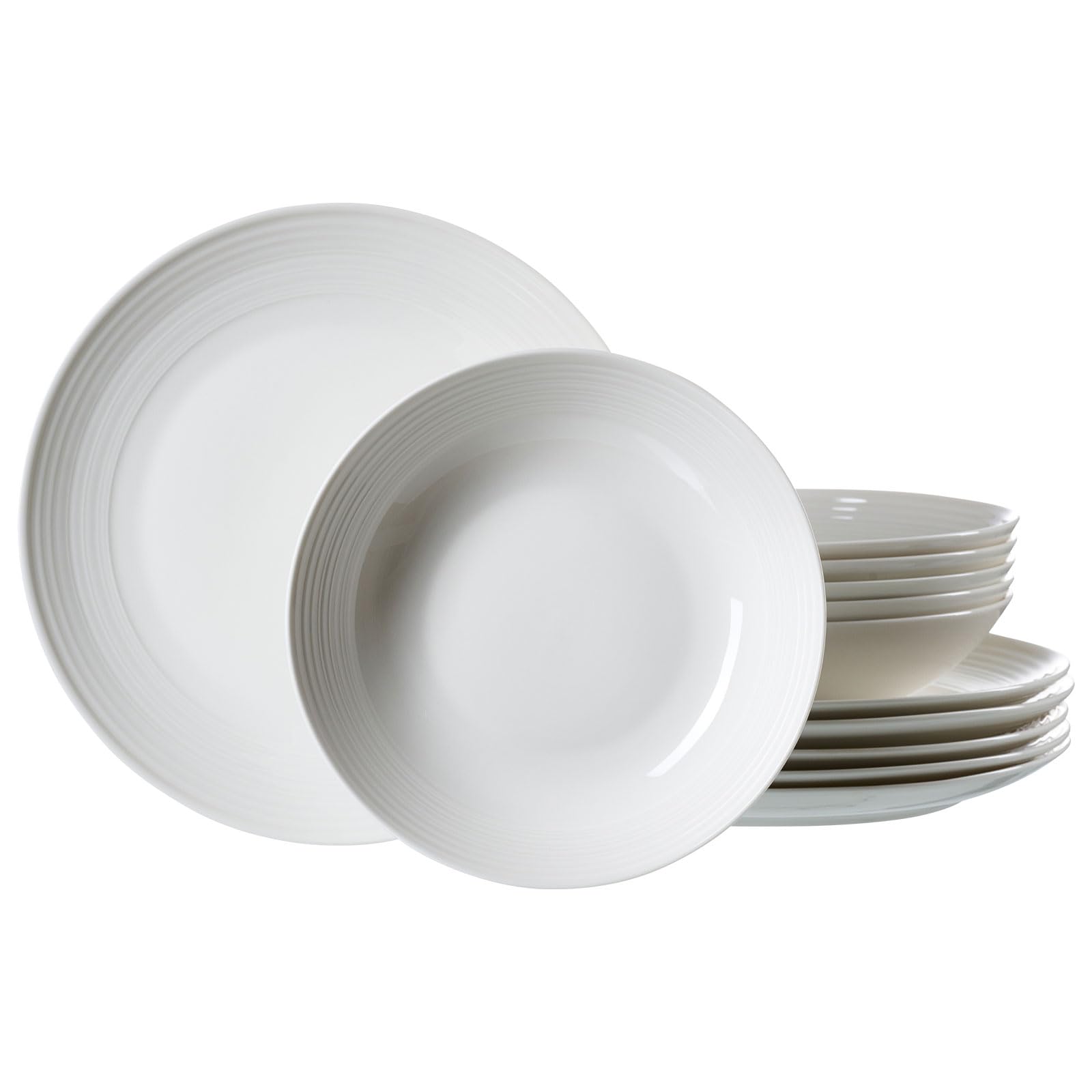 Ritzenhoff & Breker Levi Weiss Tafel-Set 12-teilig, Tafelservice mit Rillenrelief für 6 Personen, Porzellan, Spülmaschinen- und Mikrowellenfest, Weiß