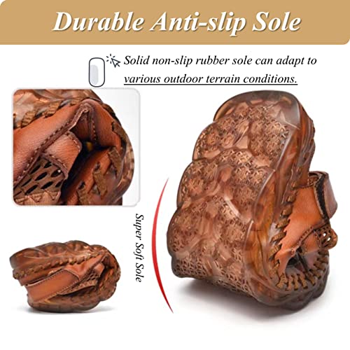 Qiucdzi Mens Closed Toe Sandals, Sport Sandals Casual Leather Handmade Sandals Adjustable Fisherman Beach Sandals For Outdoor Walking Driving3