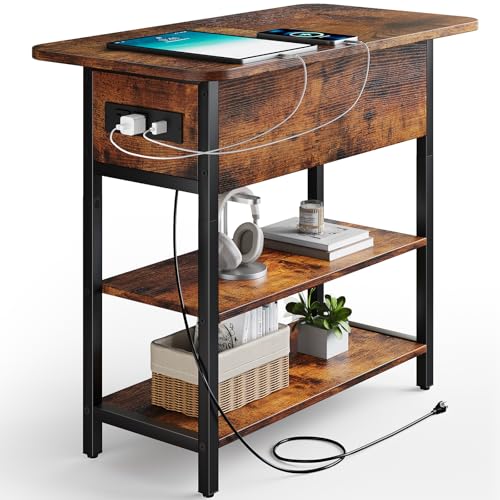 Yoobure End Table with Charging Station, Flip Top Side Table with USB Ports and Outlets, Sofa Couch...