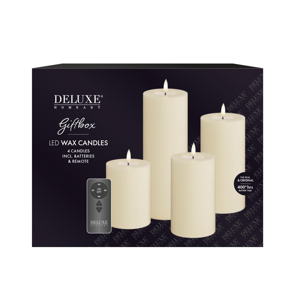 Deluxe Homeart Indoor Flameless LED Giftbox Set of 4 with Remote & Batteries - Real Flameβ’ Technology - Battery Powered Candles (Cream)