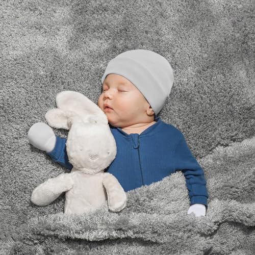 Cotton Baby Hats and Mittens Set Unisex, Toddler No Scratch Mittens and Beanie Cap Infant Newborn Hospital Hat3