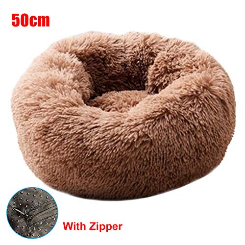 2019 New Shag Plush Donut Cuddler Pet Dog Bed Comfortable Calming Round Puppy Mat With Zipper for Winter Pet Bed for Cats and Small Medium Dogs, Soft Cushion Round or Oval Donut Nesting Cave Bed