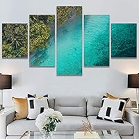 SIGNWIN 5 Panel Canvas Wall Art Coastal Orange Photography Relax/Calm Romantics Sunset Warm for Home Decorations Ready to Hang - 60