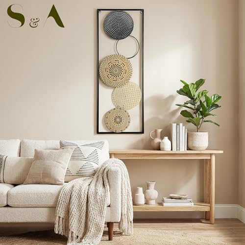 Image of S & A Modern Mandala Metal Wall Art for Home Decor, 80 cm Large Decorative Wall Panel with Wood & Metal Circles for Living Room, Bedroom, Hallway & Office Wall Decor