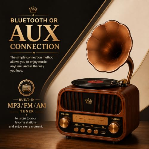 Image of Fire Turtle Vintage-Style FM Radio with Bluetooth Speaker | Portable Retro Music Player with Type-C Charging USB, SD Card, Headphone Jack & Frequency Knob - Brown