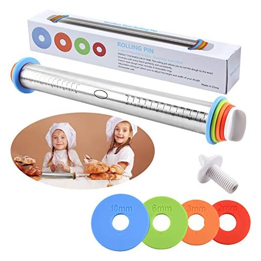 Rodillo ajustable con guías de anillos de grosor - No se pega - Rodillo de masa estilo francés de acero inoxidable de 17 pulgadas para servicio pesado para hornear Pastel de pizza Pastas y galletas
