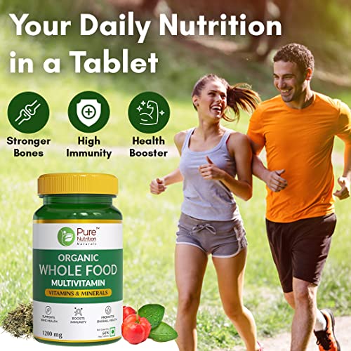Image of Pure Nutrition Organic WholeFood Multivitamin | Plantbased Vitamin A D3 C E K2 B1 B2 B3 B5 B6 Biotin B12 Iodine Selenium: 100% RDA + Copper Chromium Iron Folic Acid Calcium Magnesium Zinc 120 Veg Tabs