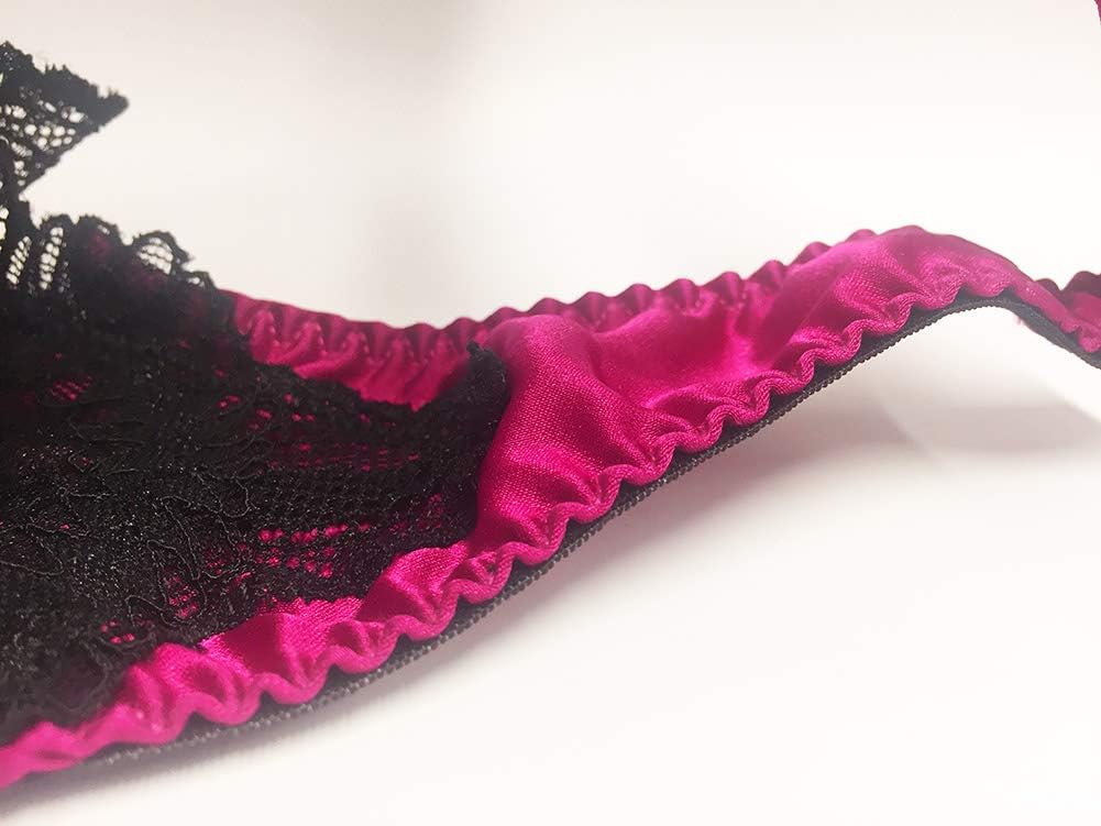 SilRiver Women's Satin Silk G-String Thongs Sexy Panties Luxury Tangas Lingerie with Adjustable Straps & Contrast Black Lace - Image 2