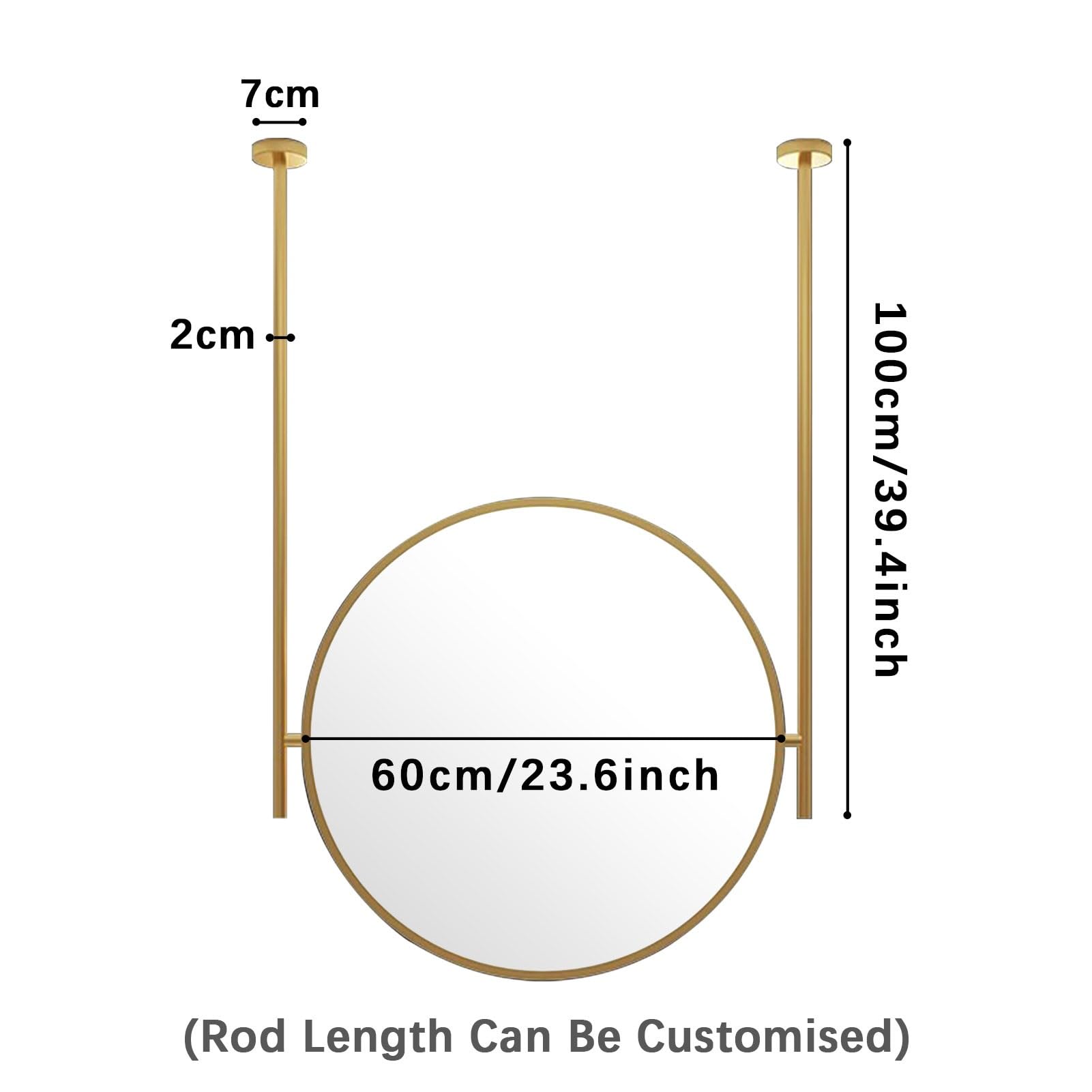 Okrągłe lustro ścienne do łazienki 40/50/60/70 cm duże nowoczesne czarne lustro łazienkowe z metalową ramą lustro do montażu na suficie wisi pionowe lusterko do makijażu w domu (Size : Diameter-60CM/