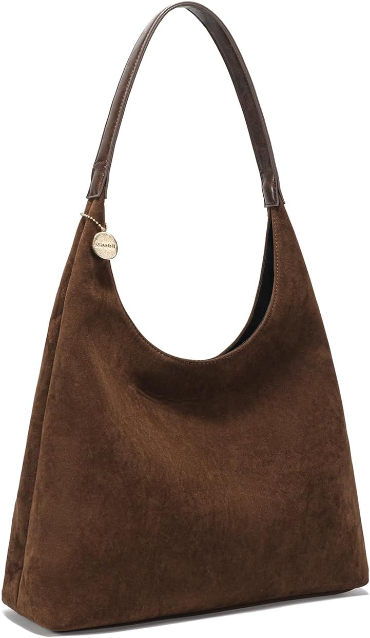 Leopard Suede Tote Bag for Women, Large Brown Slouchy Shoulder Hobo Handbag, Vegan Leather Purse With Zipper for Work - Image 4