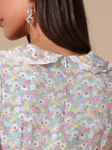 Image of Allegra K Women's Vintage Peter Pan Collar High Waist Flowy Midi Puff Sleeve Floral Dress