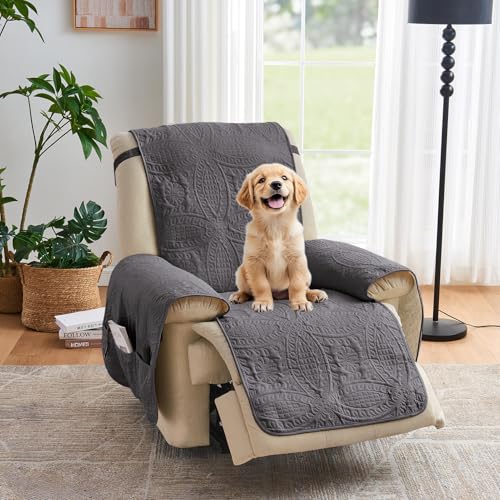 Image of Quilted Recliner Chair Covers,Water-Repellent Recliner Slipcovers, Lazy Boy Recliner Cover Snug Fit, Pet Friendly Recliner Cover for Dogs Cats, Washable Couch Protector (Recliner 22 inch, Gray)
