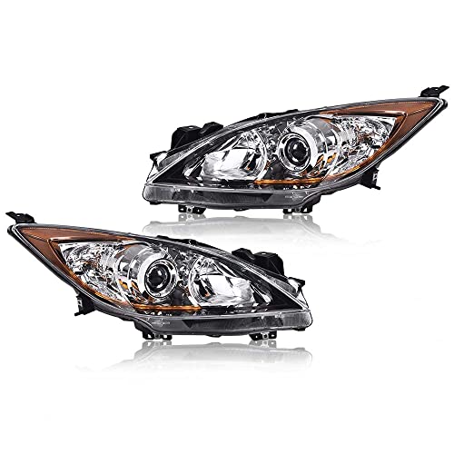 LQI Pair Headlights Assembly Compatible with Mazda 3 & 3 Sport 2010 2011 2012 2013 Driver & Passenger Headlamps Clear Lens Chrome Housing BBM4510L0K MA2518130 Faros delanteros