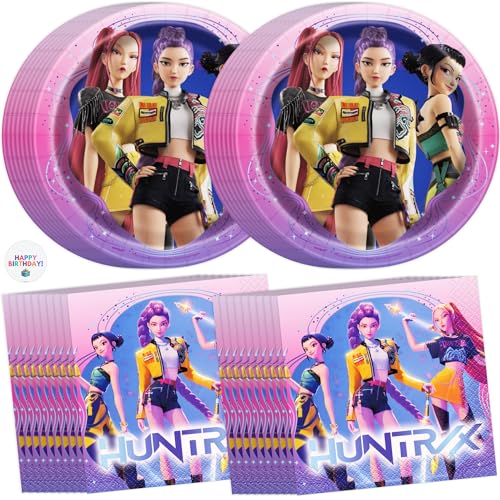 Unique 16 Pack KPop Demon Hunters Dessert Sized Plates and Napkins - 16 Cake Plates 7 16 Beverage Napkins - Officially Licensed KPop Demon Hunters Birthday Decorations and Party Supplies