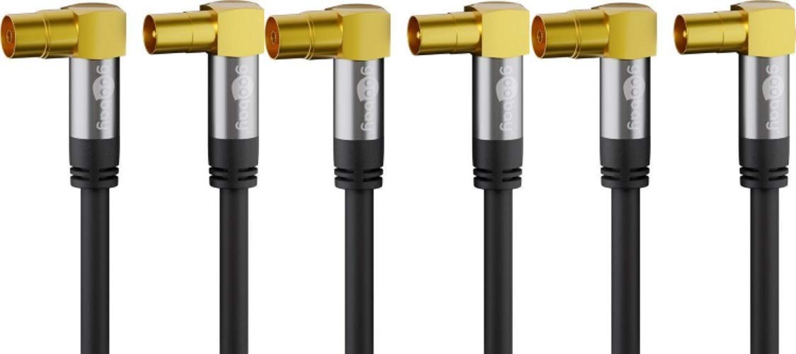 3er Set WireThinX TV Antennenkabel (135 dB Typ), 4X geschirmt vergoldet, Koax-Buchse 90° > Koax-Stecker 90° schwarz 10 m