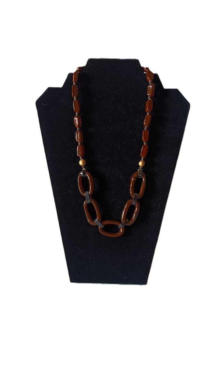Collar de Perlas y Eslabones de Cerámica para Mujer, Color Ámbar
