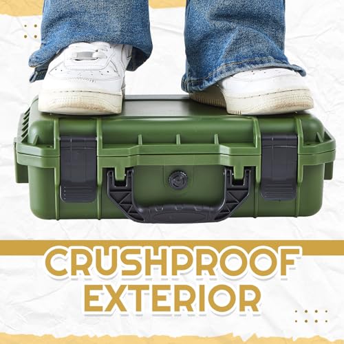 Image of Relaxweex 1 Pcs Waterproof Hard Case with DIY Customizable Foam Insert Portable Protective Case with Knife for Camera Drones Equipments Tools Test Instruments(Green,11.3 x 8.7 x 4.2 Inch)