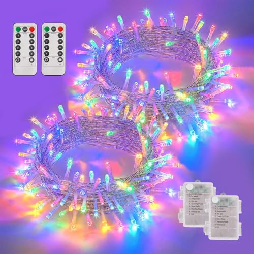 YEGUO Christmas Lights Battery Operated, 2 Pack Each 33ft 100