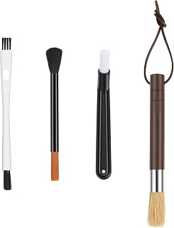 Set of 4 Pcs Coffee Grinder and Espresso Brush with Natural Bristle and Walnut Tree Handle, Coffee Bar Accessories Coffee Brush with Hanging Loop, Fluffy and Soft Bristles Coffee Brush for Barista