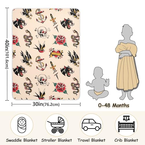 Image of Old School Tattoo Baby Blanket Cotton Cozy Throw Blanket Warm Nursery Swaddle Receiving Toddler Blankets 30 inch x 40