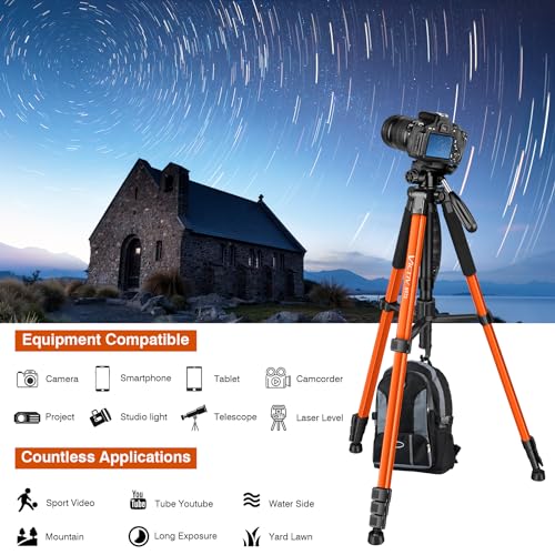 Image of Tripod for Camera, 72 inch Tall Camera Tripod & Monopod with Remote, Professional Heavy Duty Compact Camera Stand for Phone, DSLR, Spotting Scope, Telescope, Binocular