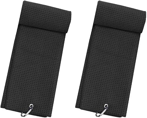 Golf Towel,2pcs Microfiber Fabric Golf Bag Towel With Carabiner Clip,Absorbent Cleaning Towels,Multifunction Towels With Carabiner,for Men Women Fitness Gym Training Outdoor Yoga