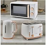 AJ Goodmans Honeycomb Microwave, 4 slice toaster and ketle -White & Rose Gold