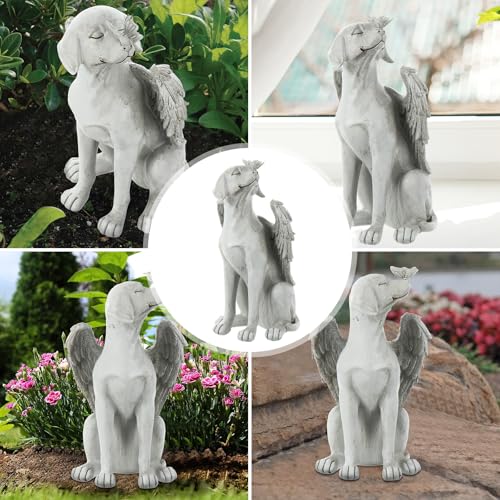 Adorno realista de perro con alas de ángel, tumba decorativa para zonas de exterior 5