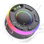Bluetooth Shower Speaker with IPX7 Waterproof, 2025 Bluetooth Speaker with HD Stereo Sound, Built-in Mic Wireless Shower Speaker with Time Display Dynamic Lights 10H, for Outdoor Gifts Golf Deep Black