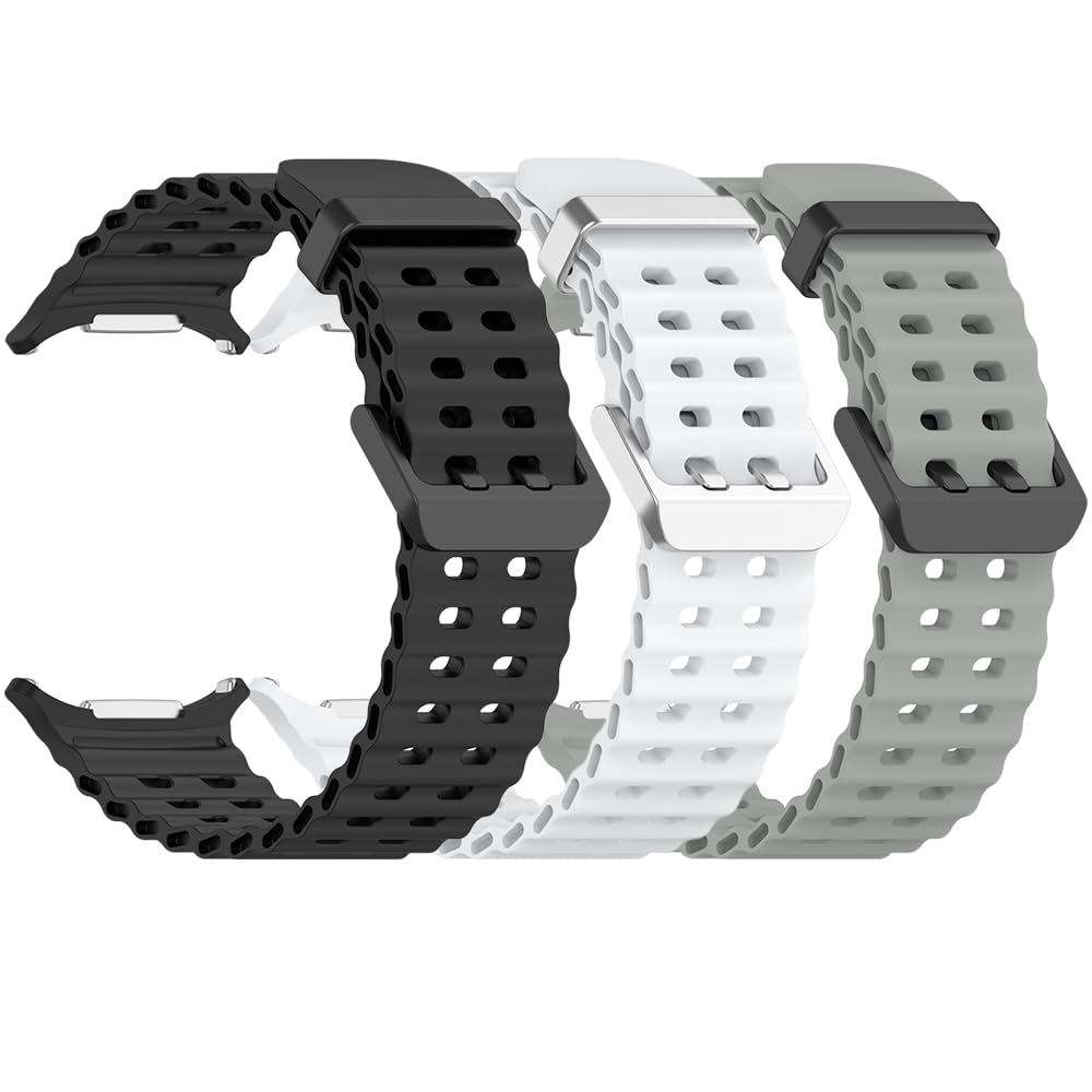 Lot de 3 bracelets de rechange en silicone souple pour Galaxy Watch 7 Ultra 47 mm