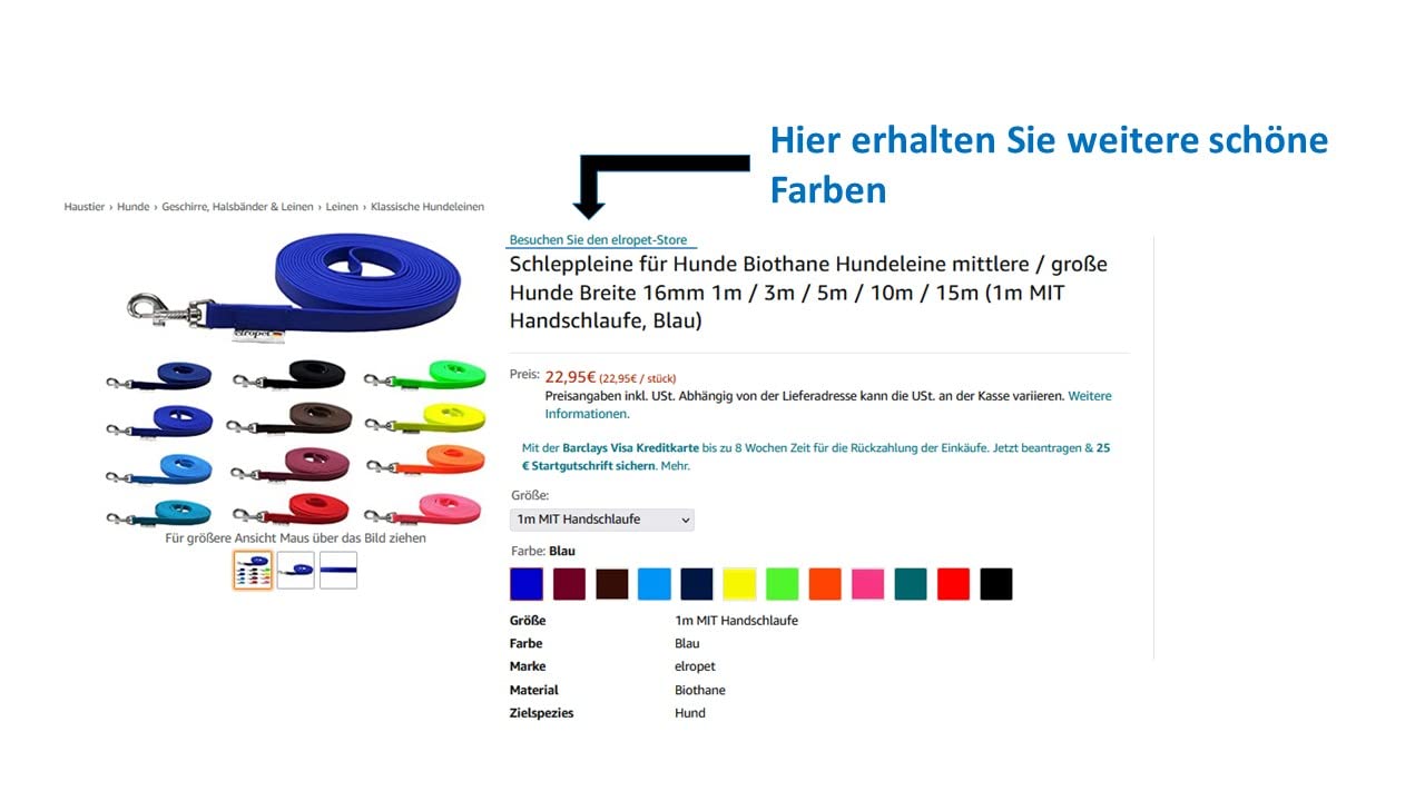 Schleppleine Biothane Hundeleine kleine Hunde/Hundeleine große Hunde Übungsleine Hundezubehör Blau (10m MIT Handschlaufe, 16mm (große Hunde))